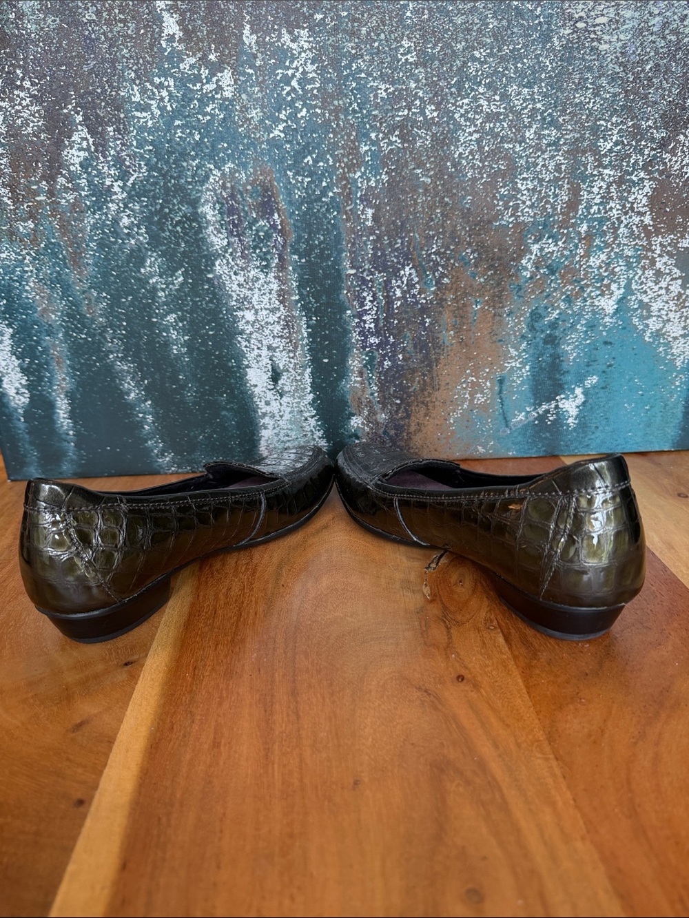 Clarks Old Money Late 2000’s Y2K Bottle Green Croc Leather Loafers 8N (VGUC) - Picture 6 of 13